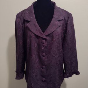 Leslie Fay, Blouse, Dark Eggplant Color, Rose Print Design, Size-16